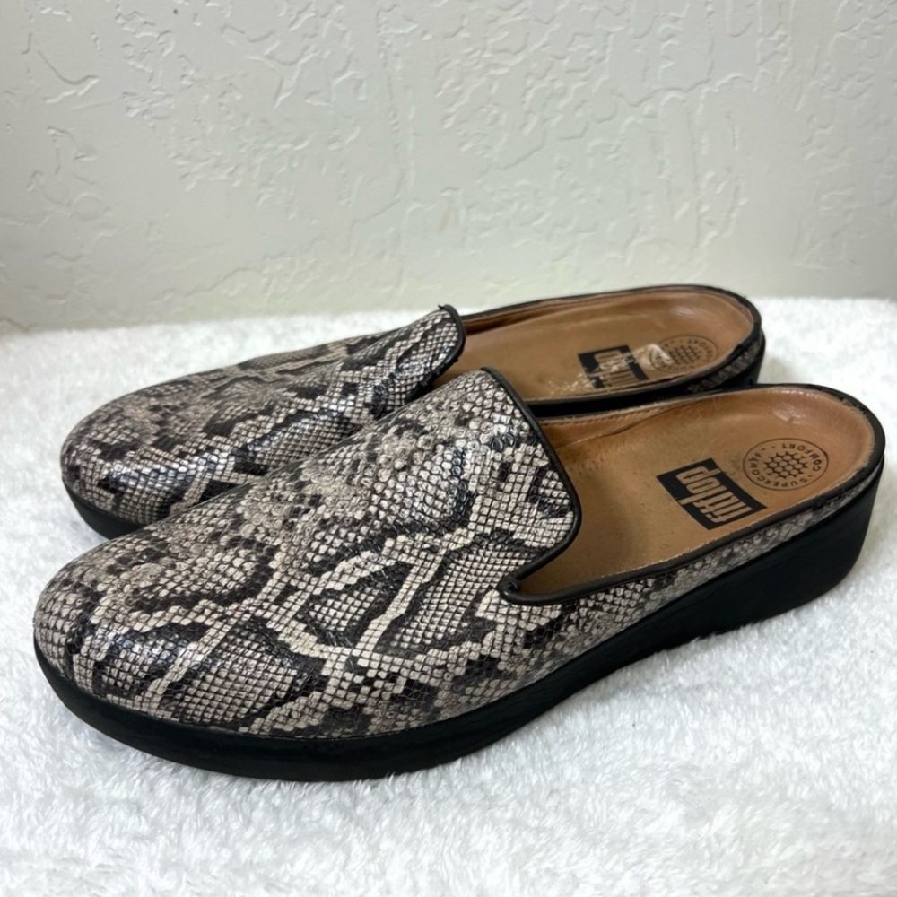 FitFlop Superskate leather slip-on mule shoes in a snake print Size 8.5 - Picture 12 of 12